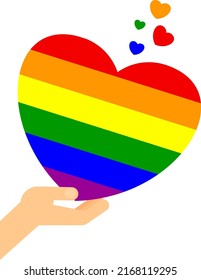 LGBT community. Pride day. Hand with heart in rainbow colors. Lesbian, gay and transgender. Gender identity.