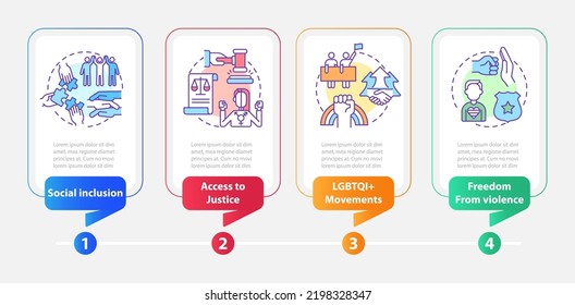LGBT community programs rectangle infographic template. Data visualization with 4 steps. Editable timeline info chart. Workflow layout with line icons. Myriad Pro-Bold, Regular fonts used