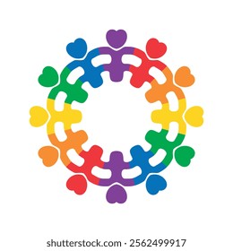 LGBT concept. Abstract teamwork people love heart forming a gear shape. Vector isolated on white background.
