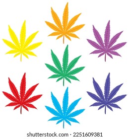 Concepto LGBT con hoja de marihuana coloreada en todos los colores del arcoiris