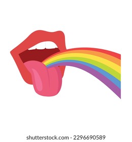 LGBT concept. Open mouth with rainbow from it. LGBT equal rights movement and gender equality concept. Vector illustration