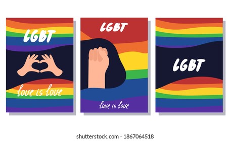 
Concepto LGBT. Un conjunto de afiches brillantes. Ilustración vectorial al estilo de las caricaturas.