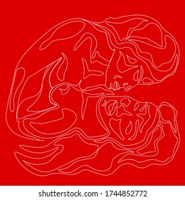 LGBT couple. Abstract background with girls. Vector isolated illustration with an LGBT couple on a red background. Design of posters, banners, and postcards. Abstraction with lesbians. Red background.