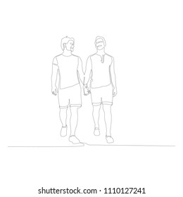 LGBT couple continuous line. Homosexual couple one line drawing. Vector illustration.