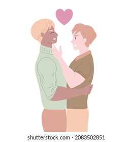 LGBT couple embracing each other Pair romantic partners date  Homosexual male couples Flat vector gay character couple illustration 