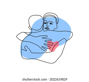 LGBT couple. Gay hugging. One gender love concept. One line drawing vector illustration isolated on white background.