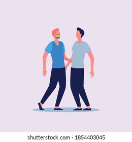 LGBT couple people vector illustration. Cartoon flat happy homosexual family. Gay lover characters