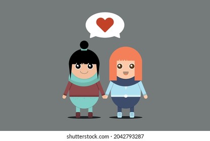 LGBT Couple, two girls holding hands and loving each other. Lesbian women vector illustration.