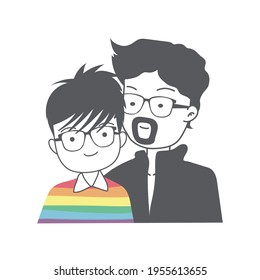 LGBT couple, two men in relationship, freedom in sex taste, bisexuality, flat design characters, cute LGBT people