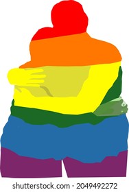 Ilustración vectorial de pareja LGBT, pareja lgbt abrazándose unos a otros aislados de fondo blanco para afiche, tarjeta o pancarta. El amor es concepto de idea de amor.