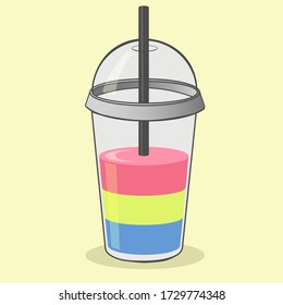 LGBT cup with bright smoothie. Pansexual flag colors. Cartoon isolated vector illustration