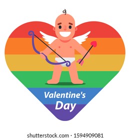 LGBT Cupid with Arrows and Bow. heart in rainbow color. flat vector illustration