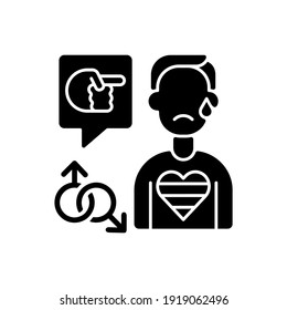 LGBT Cyberbullying Black Glyph Icon. Transphobic And Homophobic Offensive Comments. Online Harassment. Gay, Transgender Discrimination. Silhouette Symbol On White Space. Vector Isolated Illustration