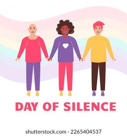 LGBT Day of Silence. A group of men of different races, an African-American, holding hands