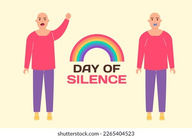 LGBT Day of Silence. A man shouting loudly, a man with a closed, taped mouth