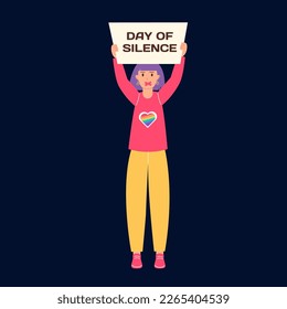 LGBT Day of Silence. A woman holds a banner with the inscription "Day of Silence"