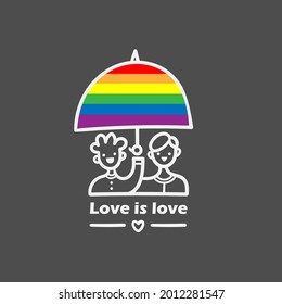 Lgbt doodle emblem. Homosexual cartoon lovers print. Call for tolerance poster.