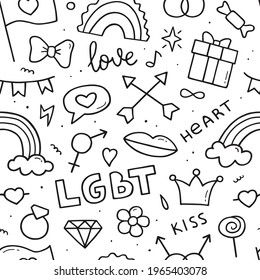 LGBT doodle seamless pattern. Hand drawn sketch. Vector abstract illustration.