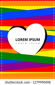 LGBT equality flag rainbow with white heart shape Valentin's card