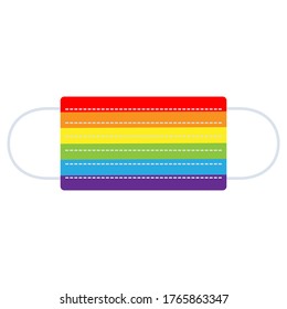 LGBT face mask. Protection face mask rainbow colorful vector illustration isolated on white.