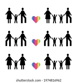 LGBT families with kids sign isolated on the white background, vector eps 10