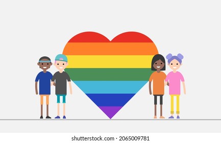 LGBT family flat vector illustration set. Cartoon happy LGBT family people collection of gay lesbian bisexual couple parent character and adopted children, rainbow adoption parenting isolated white.