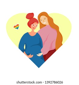 LGBT family, lesbian couple waiting for a baby, child. Pregnant lesbian woman. Non-traditional family.