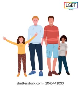 LGBT family two dads and two daughters - Vector illustration