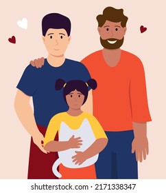 LGBT Family Two Gay Dads Vector Illustration In Flat Style