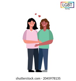 LGBT family two girls friendly hugging - Vector illustration