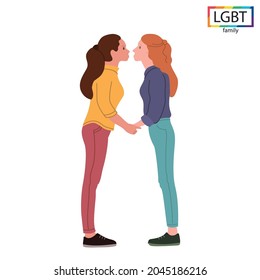 LGBT family two girls kiss passionately - Vector illustration