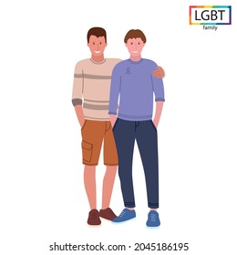 LGBT family two men friendly hugging - Vector illustration