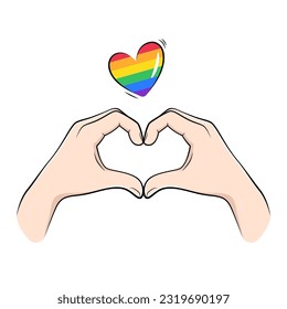 LGBT finger heart, love hand sign vector drawing