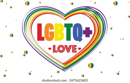 LGBT flag background and a big colored heart