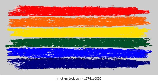 LGBT Flag chalk illustration with charcoal effect. Vector freehand LGBT Flag in official colors. Vibrant image for political posters. Hand drawn draft decoration texture on paper.