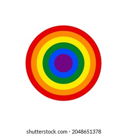 LGBT flag in circle format, contains the colors: Red, orange, yellow, green, blue and purple.