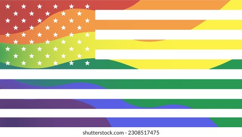 lgbt flag colors on american us flag. Pride month in America concept. US Pride month flag. Vector illustration