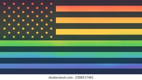 lgbt flag colors on american us flag. Pride month in America concept. US Pride month flag. Vector illustration