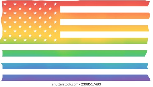 lgbt flag colors on american us flag. Pride month in America concept. US Pride month flag. Vector illustration