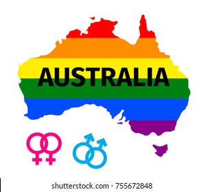 Lgbt flag in contour of Australia. Same sex symbols. Rainbow flag in contour of Australia. Vector illustration.