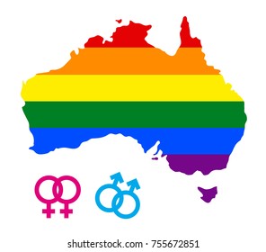 Lgbt flag in contour of Australia. Same sex symbols. Rainbow flag in contour of Australia. Vector illustration.