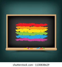 LGBT flag draw on school blackboard. Pride bisexual gay lesbian transsexual symbol. Love orientation equality lesson. Sexual education