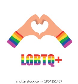 LGBT-Flagge, Flache Vektorgrafik. Hands ein Regenbogenherz, ein Symbol für Homosexualität, Bisexualität, Transgender, Asexualität. Herz mit LGBT-Flagge. Regenbogen-Flaggensatz