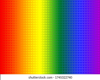 LGBT flag in the form of hearts in rainbow colors. Template design, vector illustration. Gay pride textile background. Stock vector illustration.