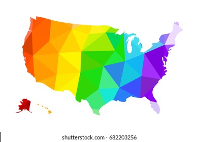 The LGBT flag in the form of a map of the United States of America. Vector illustration