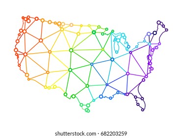 The LGBT flag in the form of a map of the United States of America. Vector illustration