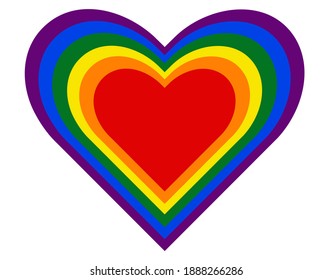 LGBT flag in a form of a multicolor heart on a white background. Vector graphic, illustration.