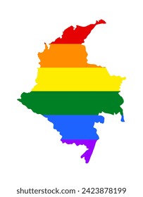 LGBT flag gay Colombia map vector silhouette illustration isolated on white background. America country. Colombia rainbow flag. Lesbian and bisexual rights. Homosexual pride.