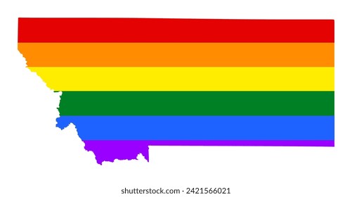 LGBT flag gay Montana map vector silhouette illustration isolated on white background. United state of America country. Montana rainbow flag. Lesbian and bisexual rights. Homosexual pride.