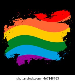 LGBT flag grunge style. Brush strokes and ink splatter. Symbol of gay and lesbian. Badge and homosexual community. Developing rainbow flag
